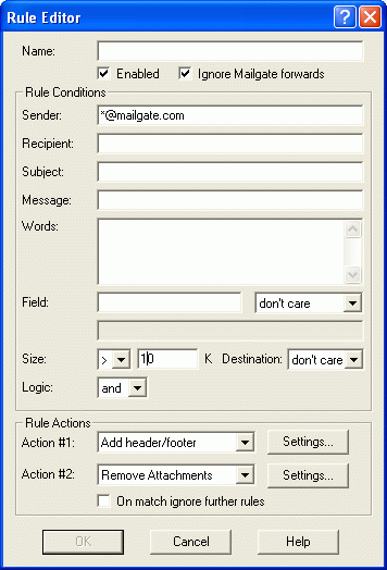 Mail Manager Configuration screen