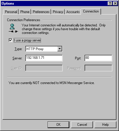 MSN Messenger settings for HTTP